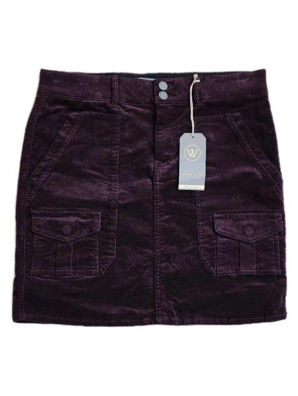 Corduroy Mini Skirt Cargo Pockets Deep Purple A-Line Elastic Waist Size 6